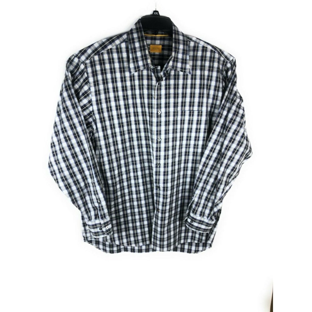 Robert Talbott Carmel  Men's Long Sleeve XL Blue Black Gray Check  Shirt A67